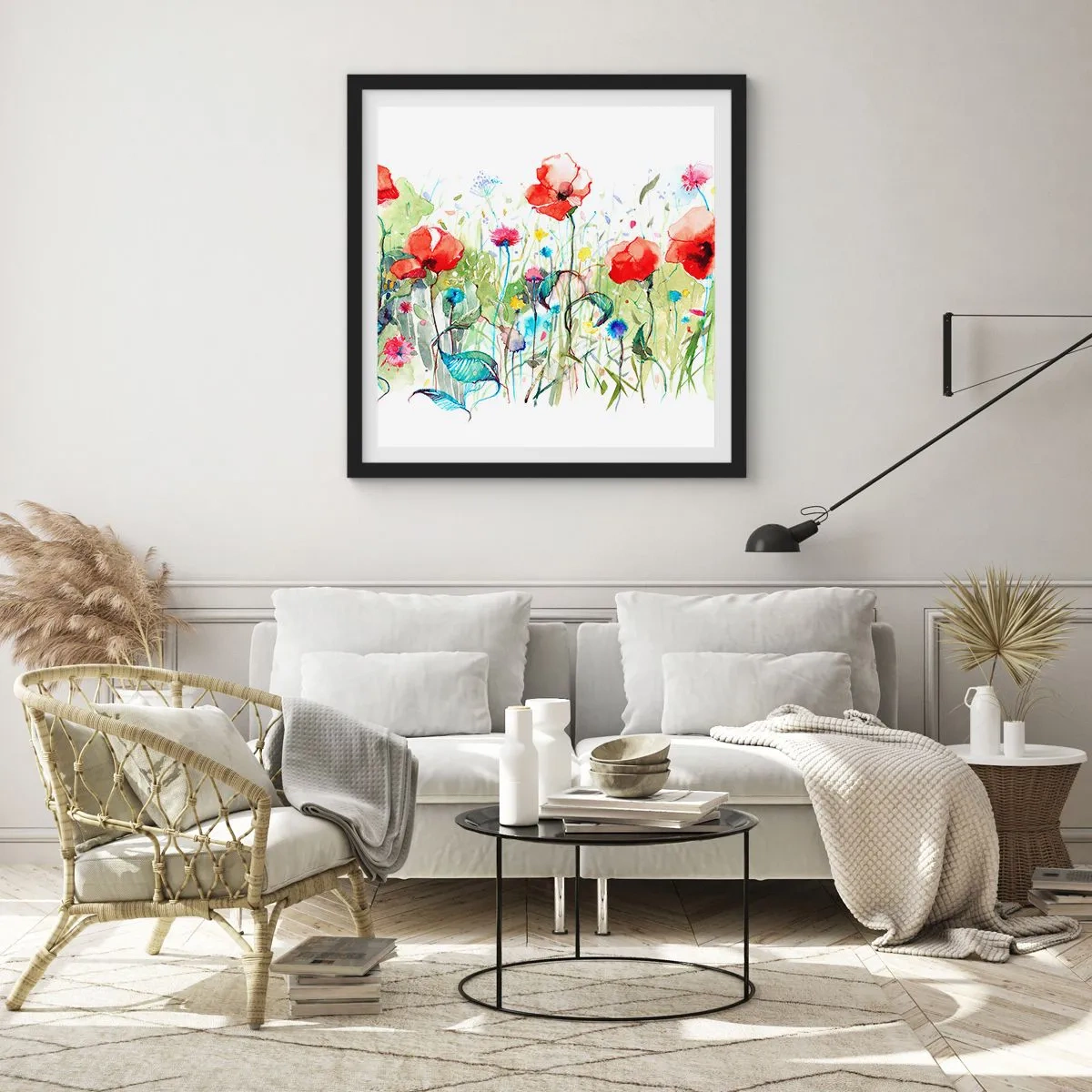 Poster in een zwarte lijst - Bloeiende meiweide - 30x30 cm