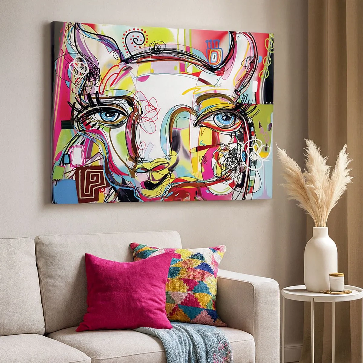 Schilderen op canvas - Kleurrijk portret in een abstracte artistieke stijl - 70x50cm - De rijkdom van het middelbare schooldiploma van de kat - Moderne wanddecoratie voor woonkamer en slaapkamer ARTTOR