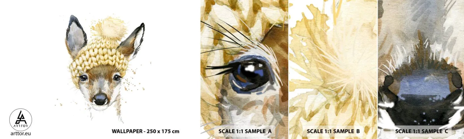 Fotobehang Monster Zelfklevend Deluxe Sticker - Voor de winter in een besneeuwd bos - Voor kinderen, Roe, Grafisch - 100x30 cm