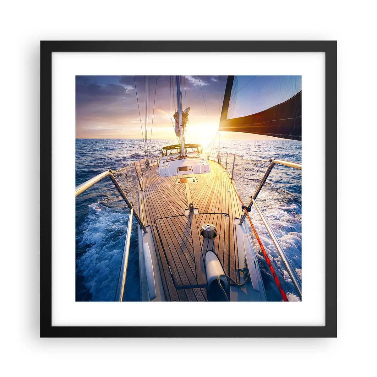 Poster in een zwarte lijst - Lopend op de golven - 40x40 cm