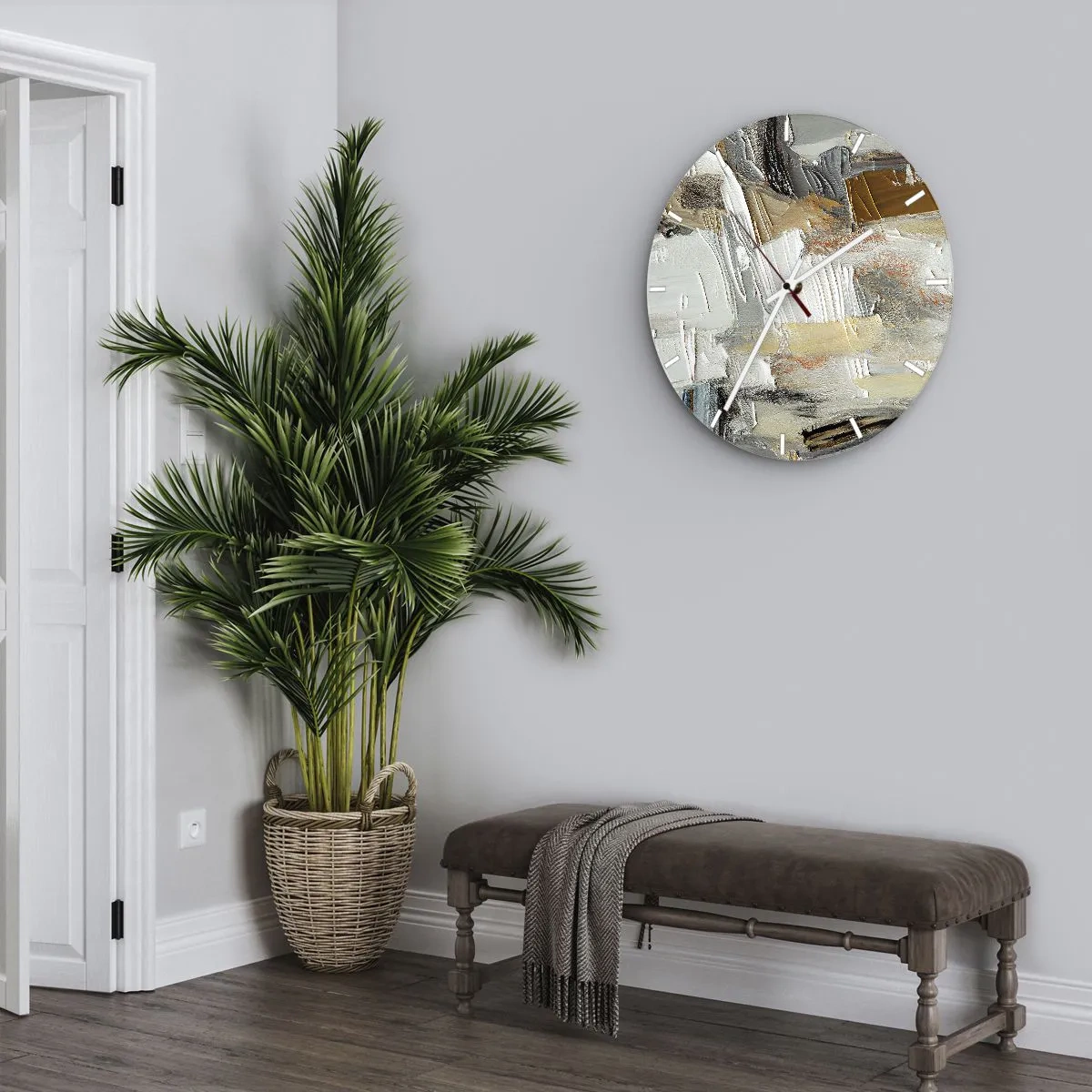 Wandklok - Klok - Textuurabstractie met penseelstreken in natuurlijke kleuren. - 30x30cm - Kleurrijke lagen - Moderne wanddecoratie voor woonkamer, keuken en slaapkamer ARTTOR
