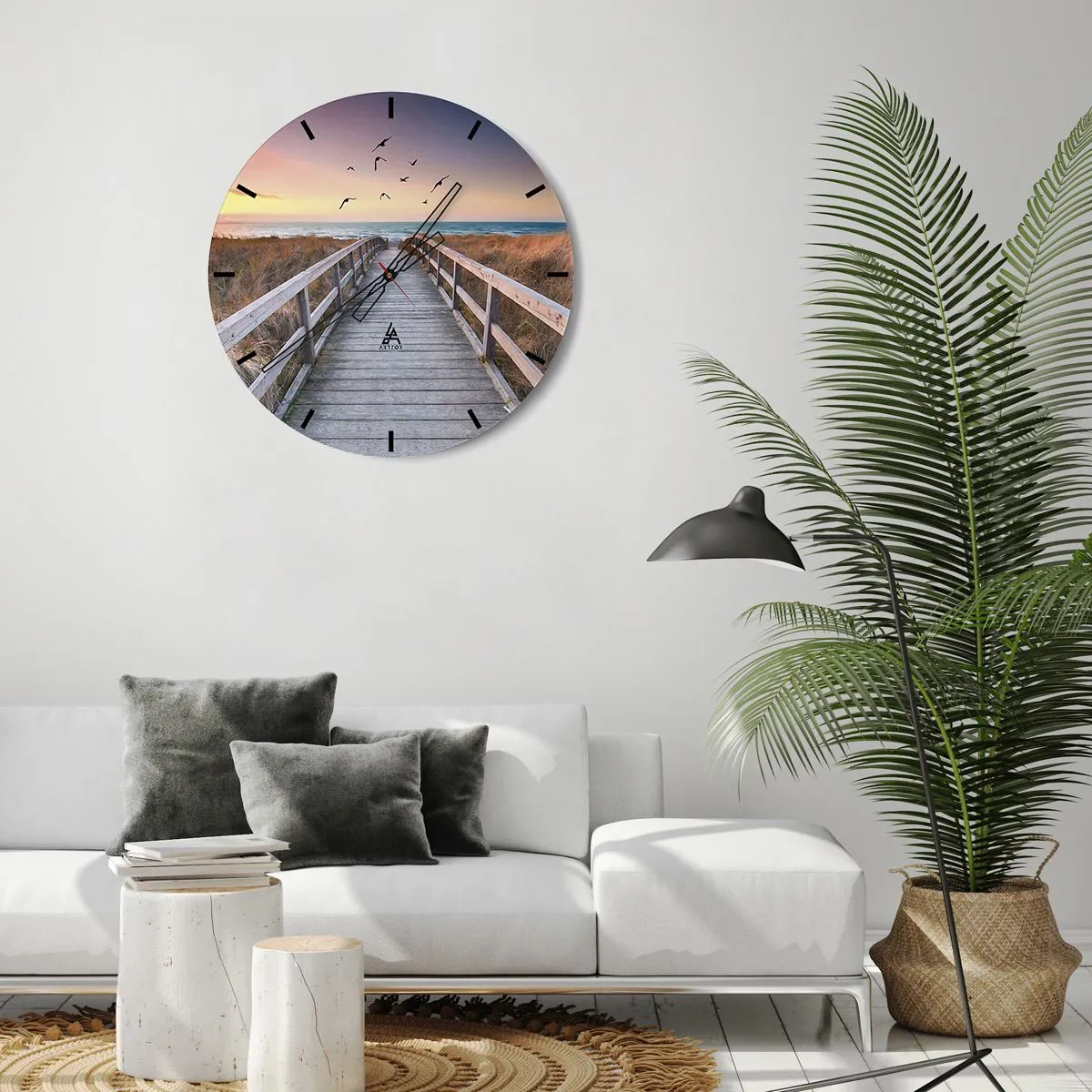 Wandklok - Klok - Houten loopbrug naar het strand bij zonsondergang - 30x30cm - De ruimte voor opvliegen - Moderne wanddecoratie voor woonkamer, keuken en slaapkamer ARTTOR