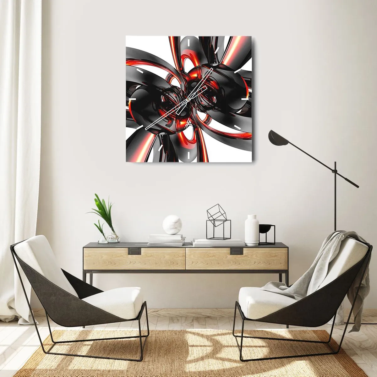 Wandklok - Klok - Beweging in grafiet en rood - 30x30 cm