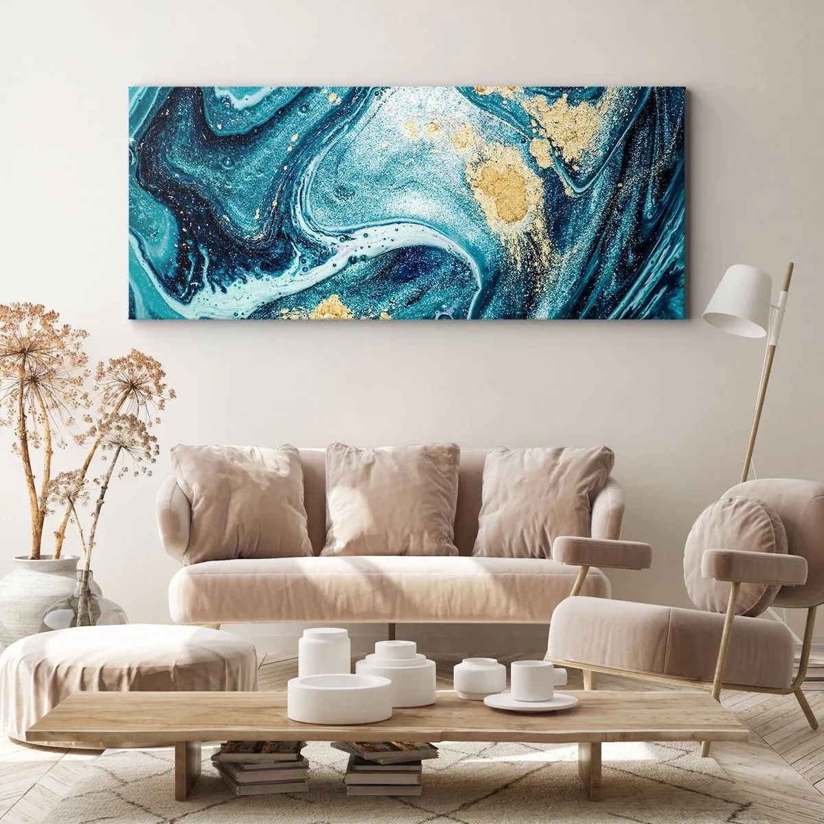 Schilderen op canvas - Blauwe draaikolk - 120x50 cm