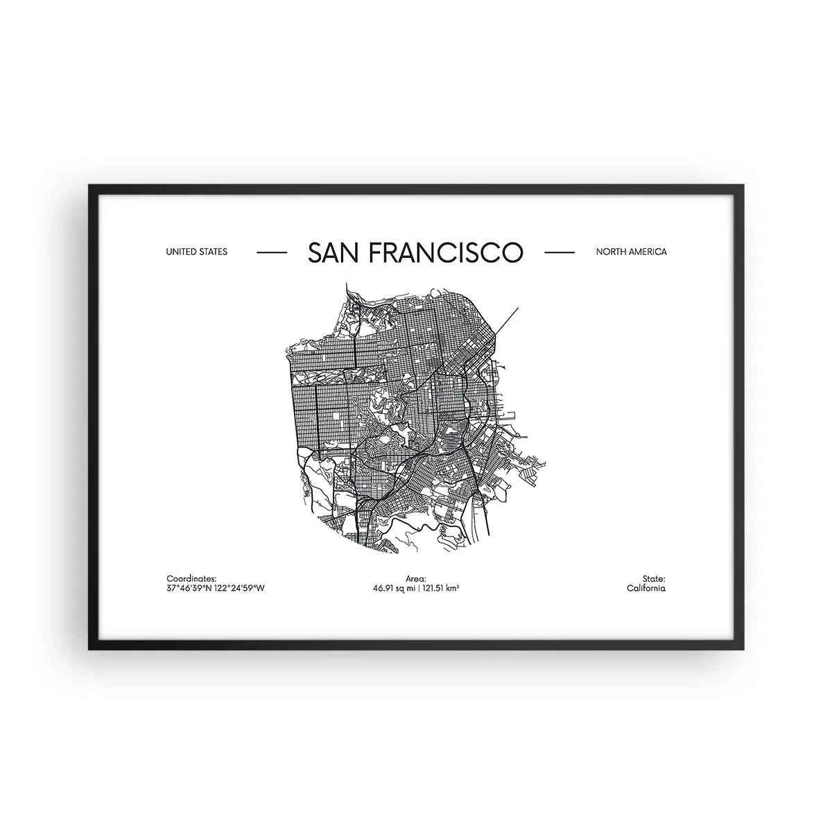 Poster in een zwarte lijst - Anatomie van San Francisco - 100x70 cm