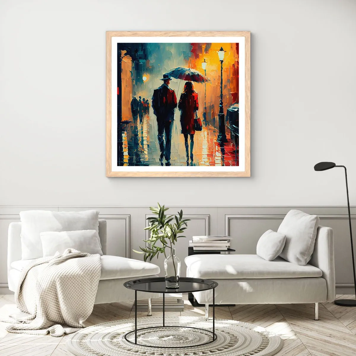 Een poster in een licht eiken lijst - Stedelijk love strory - 30x30 cm