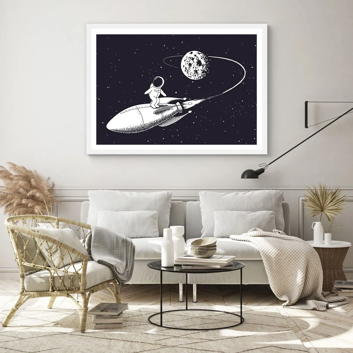Poster in een witte lijst - Spacesurfer - 91x61 cm