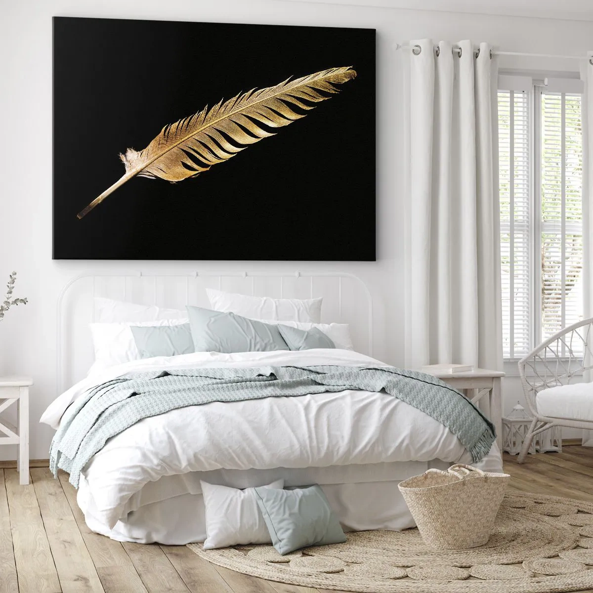 Schilderen op canvas - Gouden veer op een zwarte achtergrond - 70x50cm - HHij heeft een ongewoon talent voor schrijven… - Moderne wanddecoratie voor woonkamer en slaapkamer ARTTOR