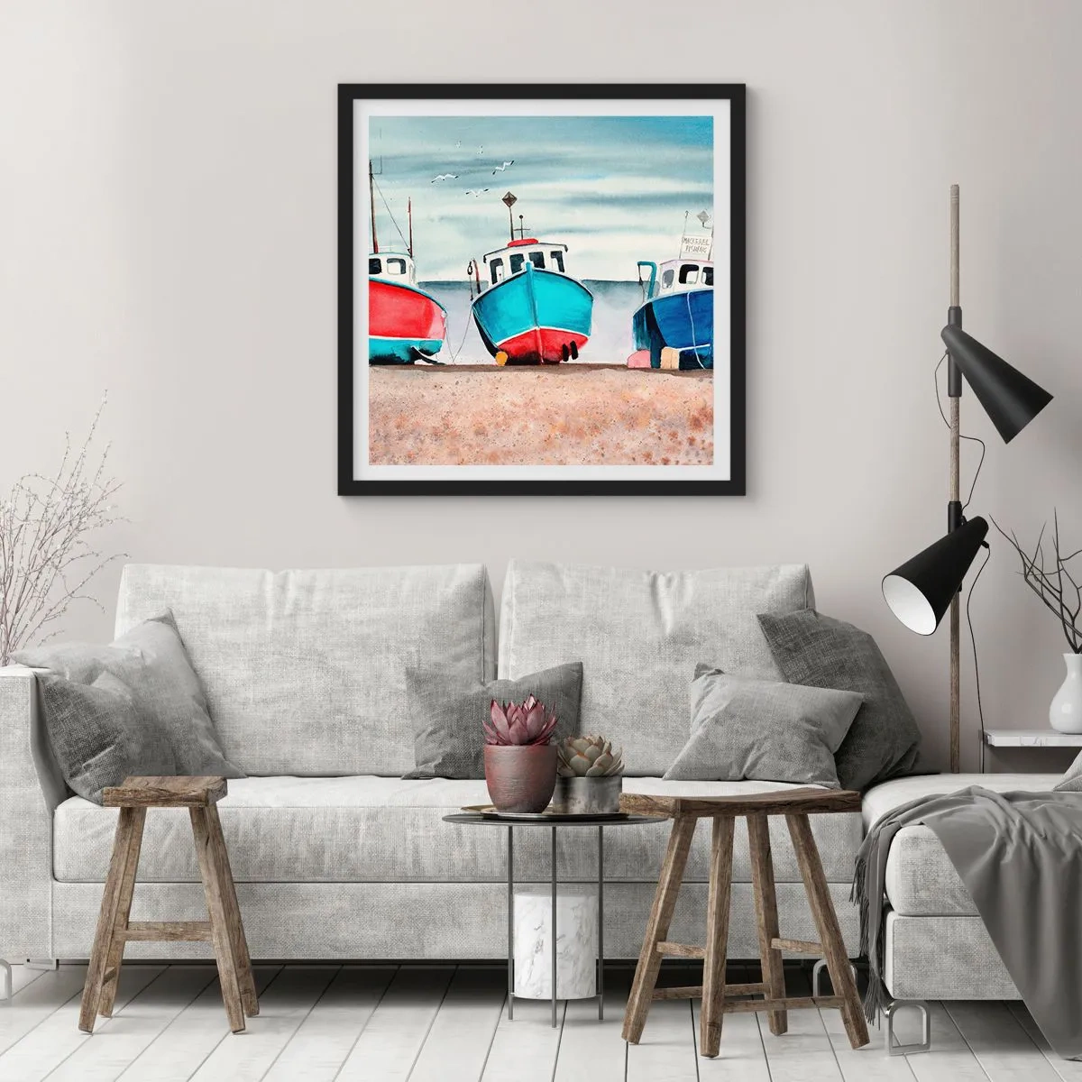 Poster in een zwarte lijst - Klaar om te vissen - 50x50 cm