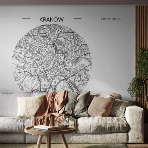 Fotobehang Premium Sand - Anatomie van Krakau - Kaart, Krakau, Polen - 100x70 cm