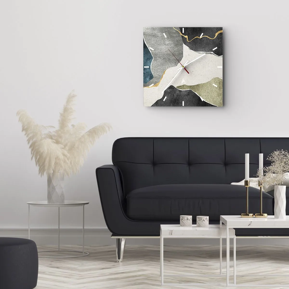 Wandklok - Klok - Mozaïekcompositie met gouddraad - 40x40 cm