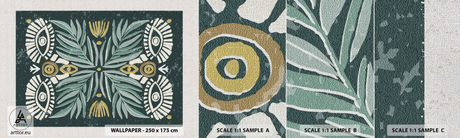 Fotobehang Monster Premium Canvas - Als een volksuitsnede - Boho, Patroon, Plantkunde - 100x30 cm