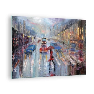 Schilderen op glas - Stadsgezicht 's nachts met regen en kleurrijke lichten - 70x50cm - Regenachtige middag in de stad - Moderne wanddecoratie voor woonkamer en slaapkamer ARTTOR