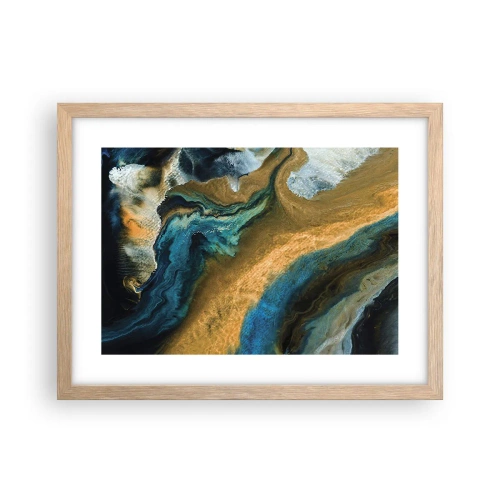 Een poster in een licht eiken lijst - Blauw - geel - wederzijdse invloeden - 40x30 cm