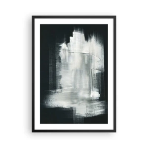 Poster in een zwarte lijst - Abstracte compositie in wit op een donkere achtergrond - 50x70cm - Geweven van verticaal en horizontaal - Moderne wanddecoratie voor woonkamer en slaapkamer ARTTOR