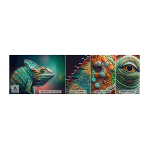 Fotobehang Monster Premium Sand - Jij ziet mij? Niet goed… - Kameleon, Dieren, Reptiel - 100x30 cm