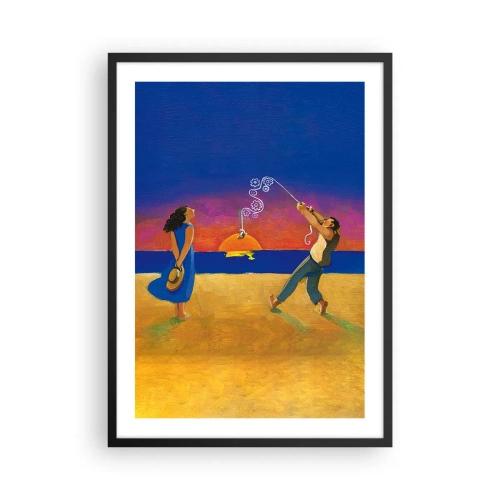 Poster in een zwarte lijst - Figuren op het strand tijdens zonsondergang - 50x70cm - Meer dan een sterretje uit de lucht - Moderne wanddecoratie voor woonkamer en slaapkamer ARTTOR