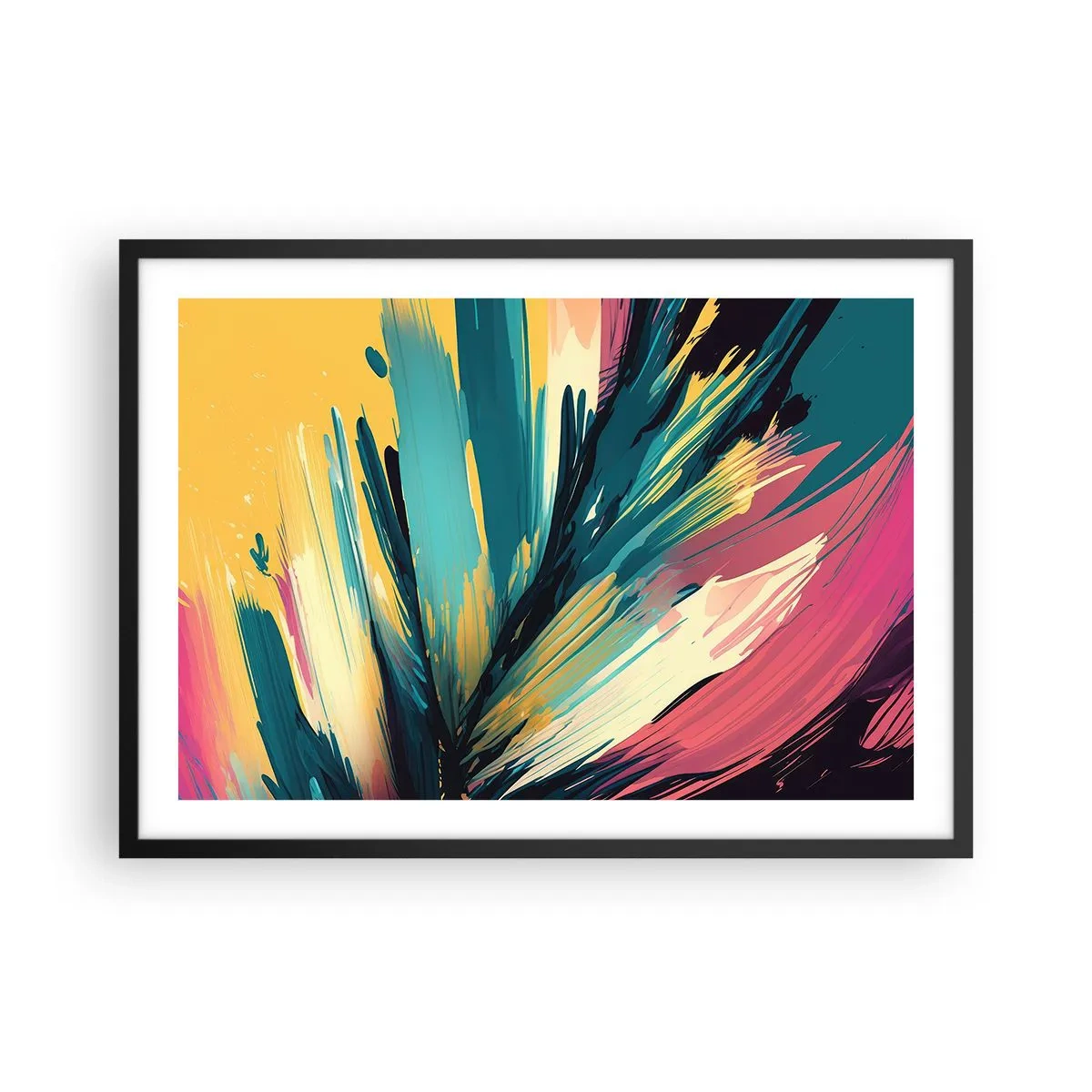 Poster in een zwarte lijst - Compositie – een explosie van vreugde - 70x50 cm