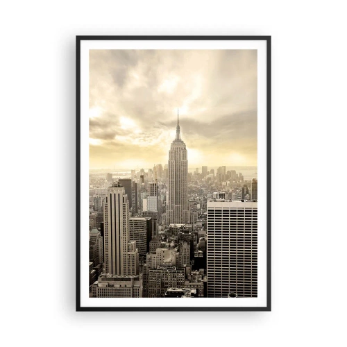 Poster in een zwarte lijst - New York geweven van grijs - 70x100 cm