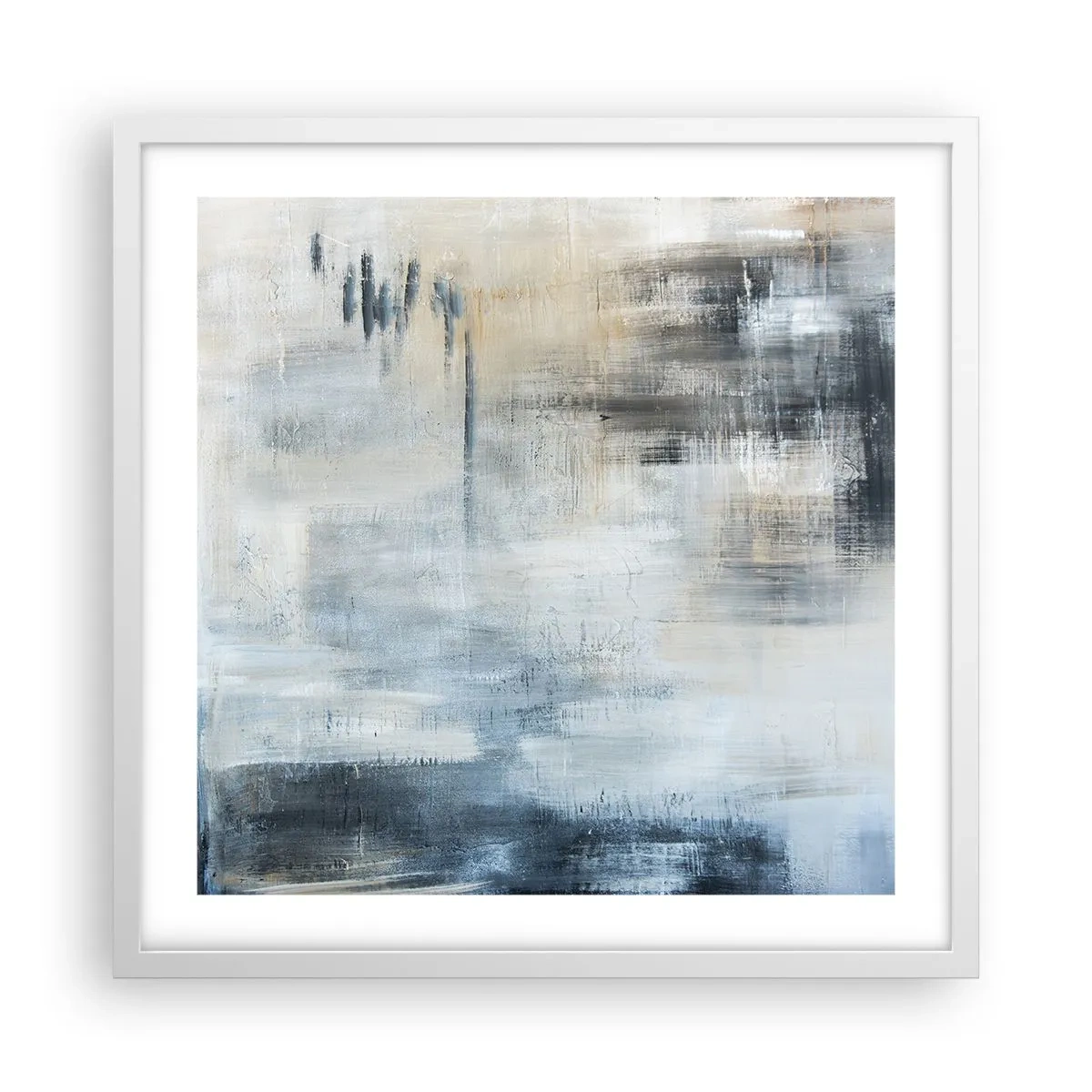 Poster in een witte lijst - Achter het blauwe gordijn - 50x50 cm