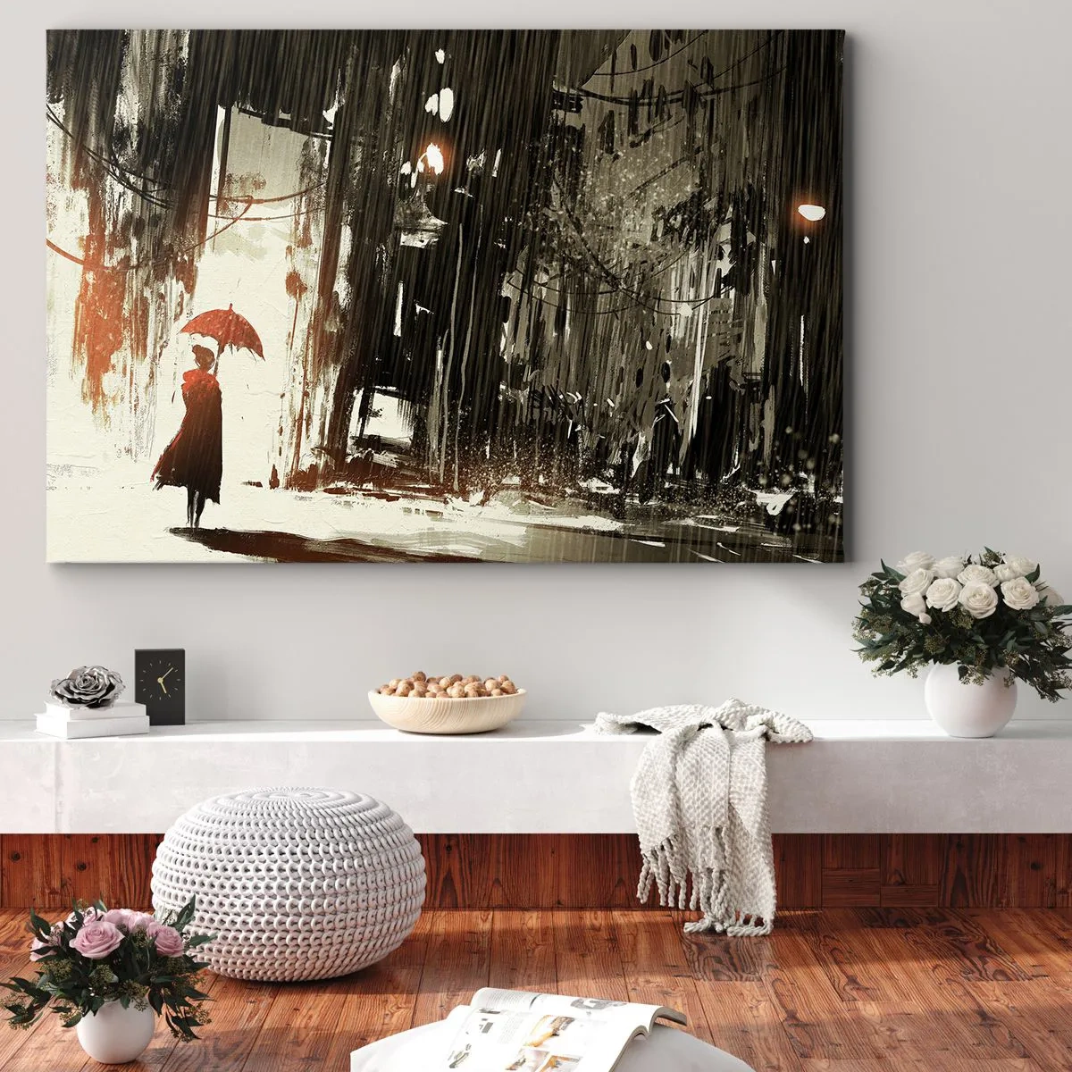 Schilderen op canvas - De poëzie van de rode paraplu - 120x80 cm