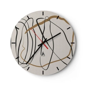 Wandklok - Klok - Abstracte, dansende lijnen op een lichte achtergrond - 30x30cm - Compositie – loopdans - Moderne wanddecoratie voor woonkamer, keuken en slaapkamer ARTTOR