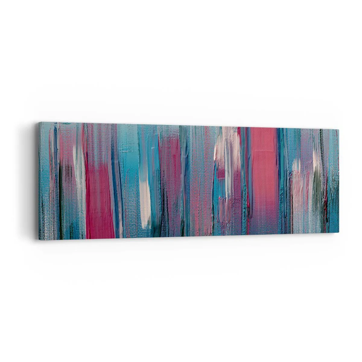 Schilderen op canvas - Verticale compositie in blauw en rood - 90x30 cm