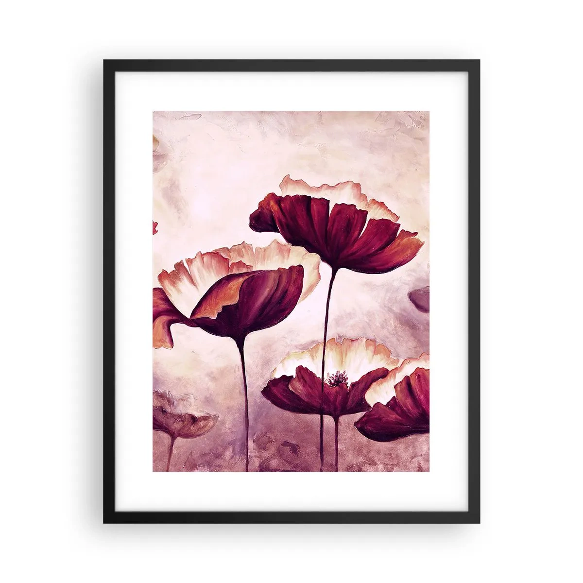 Poster in een zwarte lijst - Rood en wit bloemblad - 40x50 cm
