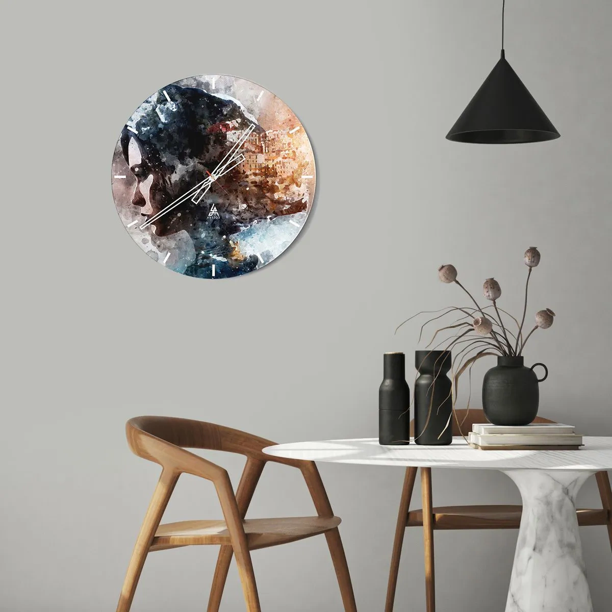 Wandklok - Klok - Een verhaal over een meisje met een stad op de achtergrond - 30x30 cm