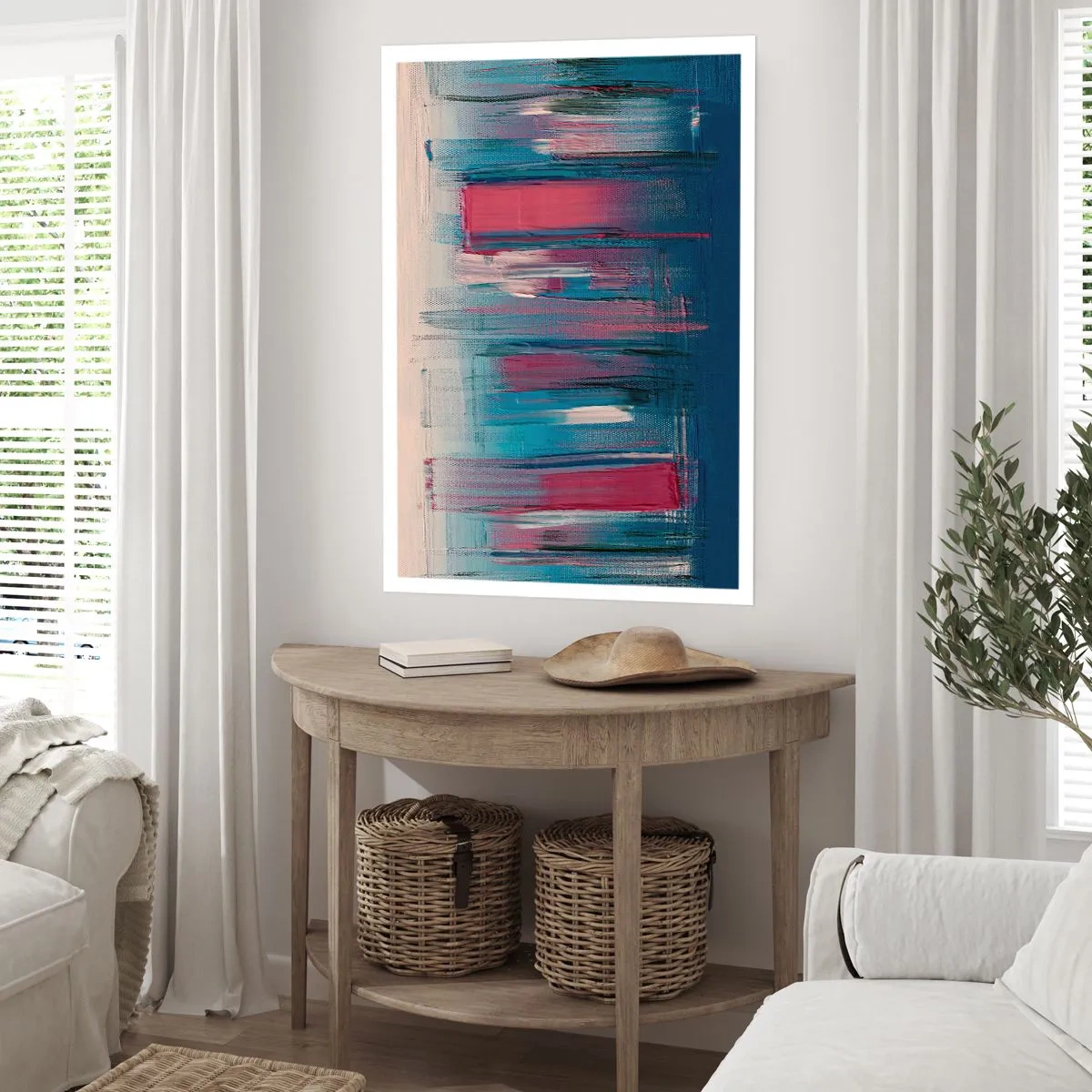 Poster - Verticale compositie in blauw en rood - 50x70 cm