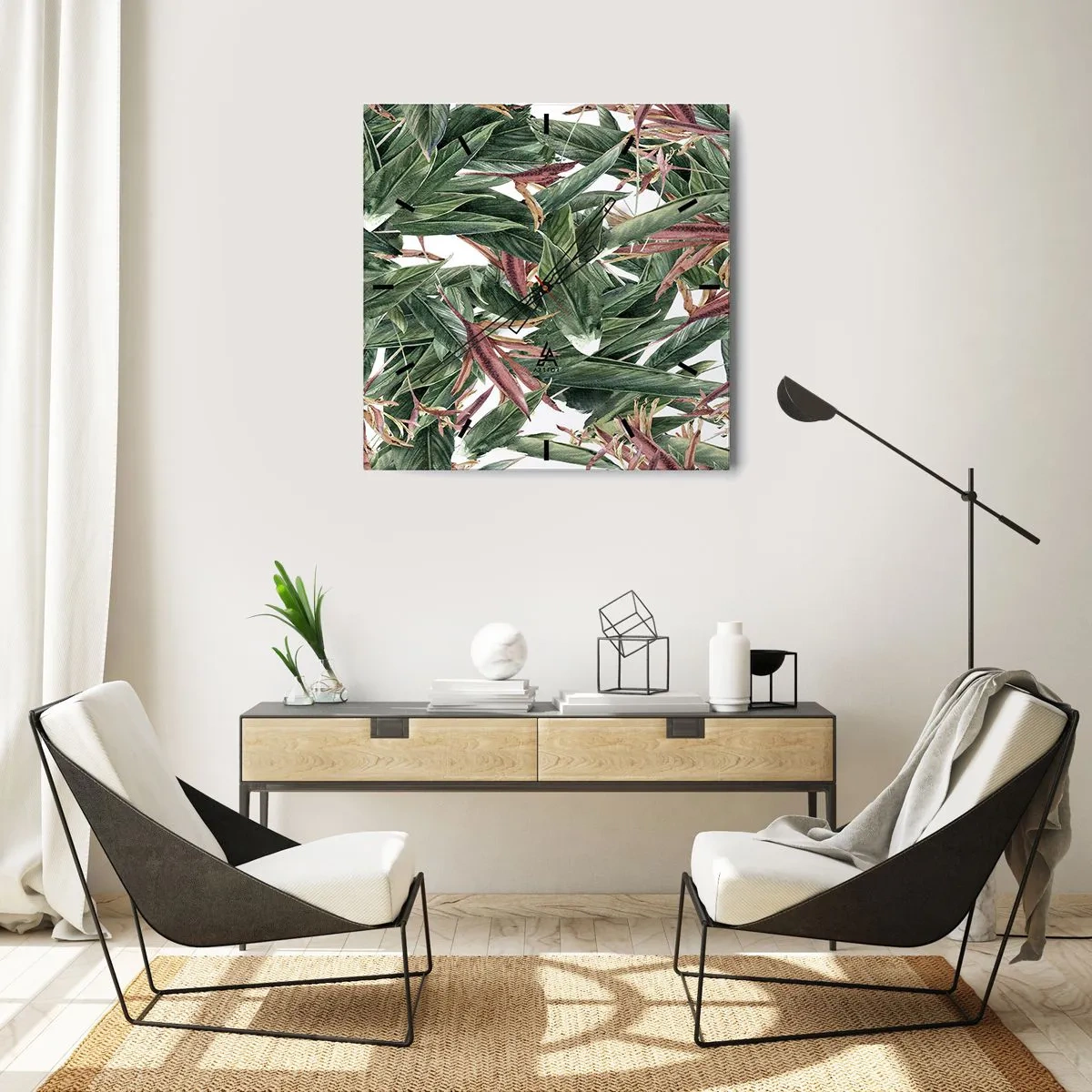 Wandklok - Klok - Smaragd-lila struikgewas - 30x30 cm