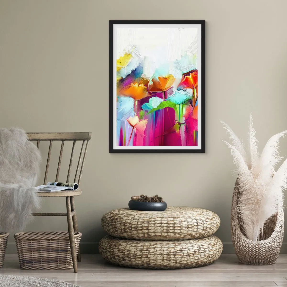 Poster in een zwarte lijst - De regenboog is tot bloei gekomen - 40x50 cm