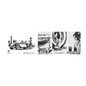 Fotobehang Monster Premium Canvas - 60e - zorgeloos Amerika - Vintage auto, Benzinestation, Amerika - 100x30 cm