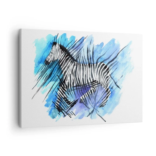 Schilderen op canvas - Aquarelillustratie van een zebra tegen een blauwe lucht - 70x50cm - Verborgen in strepen - Moderne wanddecoratie voor woonkamer en slaapkamer ARTTOR