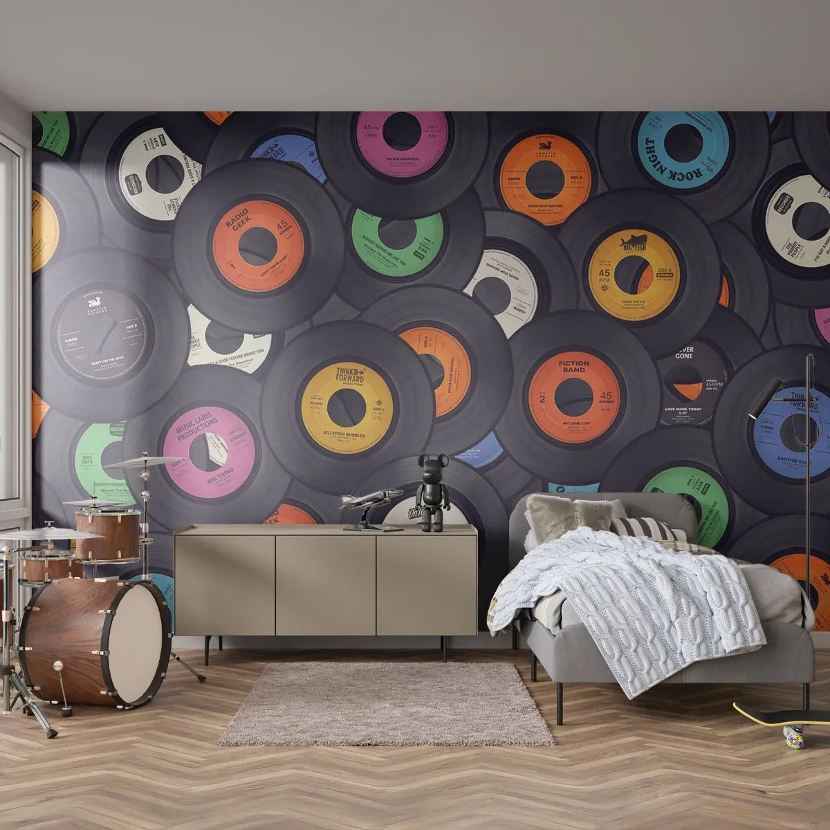 Fotobehang Standard Eco - De kleuren van de klassiekers - Vinyl, Muziek, Vintage - 400x280 cm
