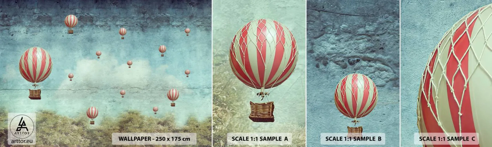 Fotobehang Staaltje Standard Eco - Vrij van de drukte van het leven - Abstractie, Reis, Ballonvlucht - 100x30 cm