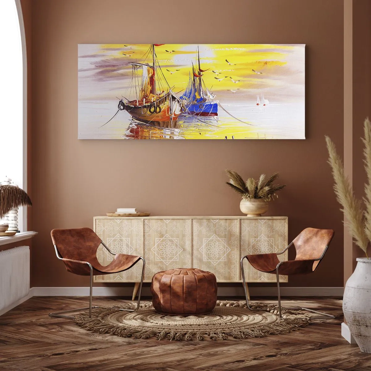 Schilderen op canvas - Een welverdiende rust in de haven - 160x50 cm