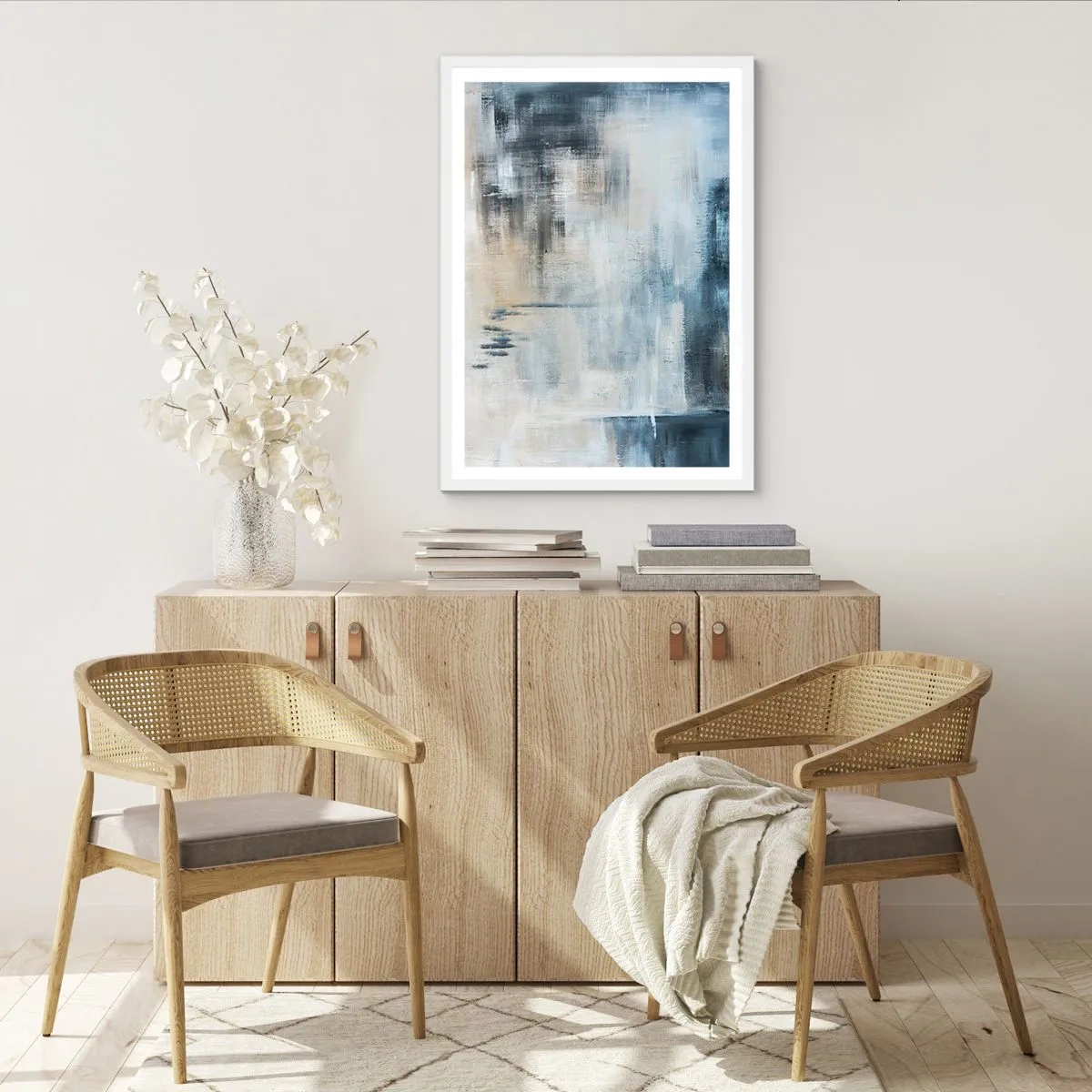 Poster in een witte lijst - Achter het blauwe gordijn - 70x100 cm