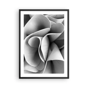 Poster in een zwarte lijst - Abstracte bloemblaadjes in grijstinten - 50x70cm - Het gebeurt in de ruimte - Moderne wanddecoratie voor woonkamer en slaapkamer ARTTOR