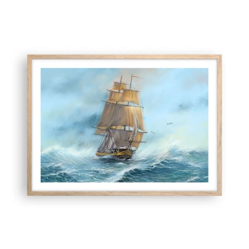 Een poster in een licht eiken lijst - Haasten over de golven - 70x50 cm
