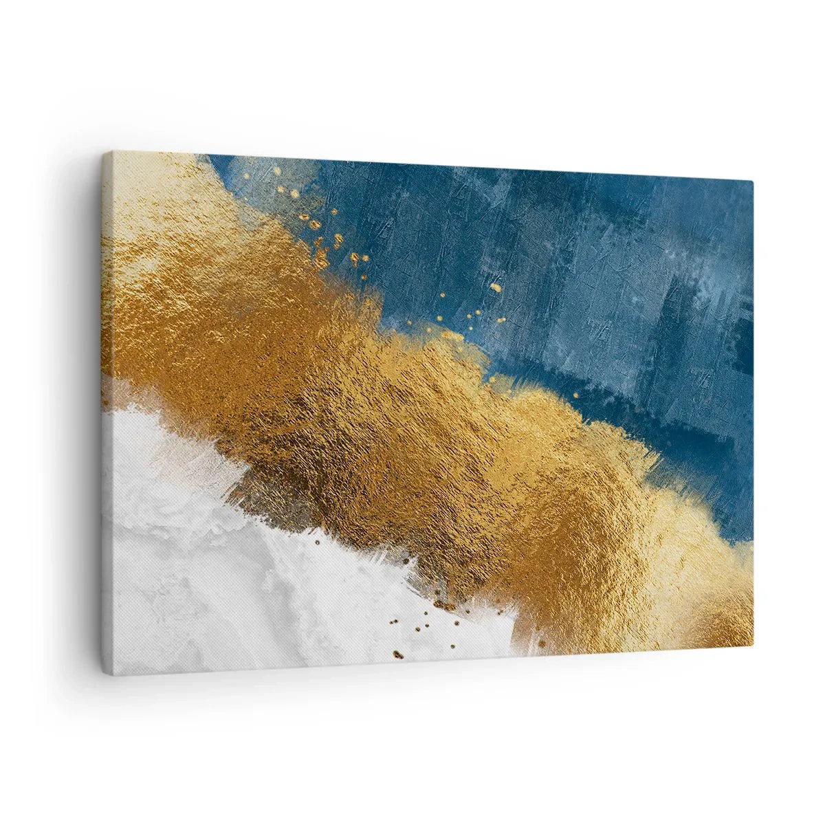 Schilderen op canvas - Een abstracte compositie in tinten goud, blauw en wit. - 70x50cm - De kleuren van de zomer - Moderne wanddecoratie voor woonkamer en slaapkamer ARTTOR