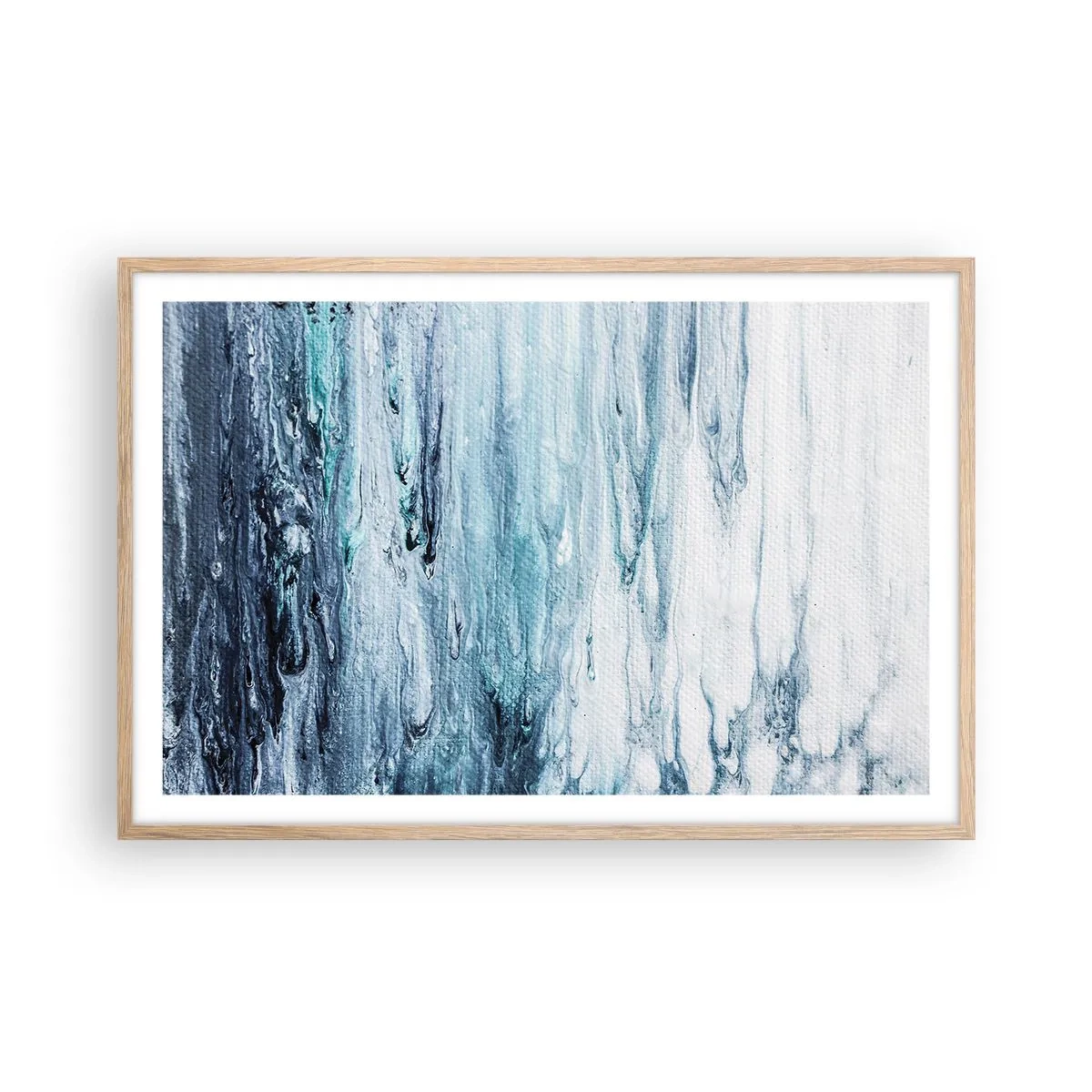 Een poster in een licht eiken lijst - Blauwe ijspegels - 91x61 cm