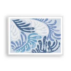 Poster in een witte lijst - Blauwe varens - 100x70 cm