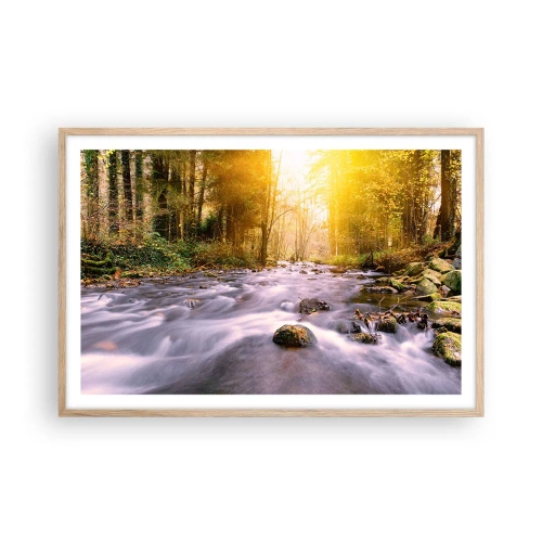 Een poster in een licht eiken lijst - Malachiet in een zilveren en gouden lijst - 91x61 cm