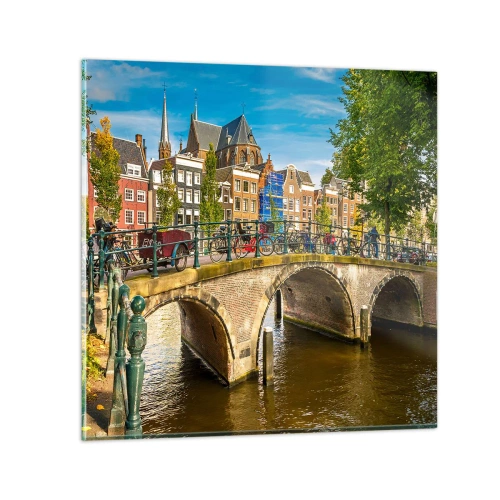 Schilderen op glas - Lente aan de gracht - 40x40 cm