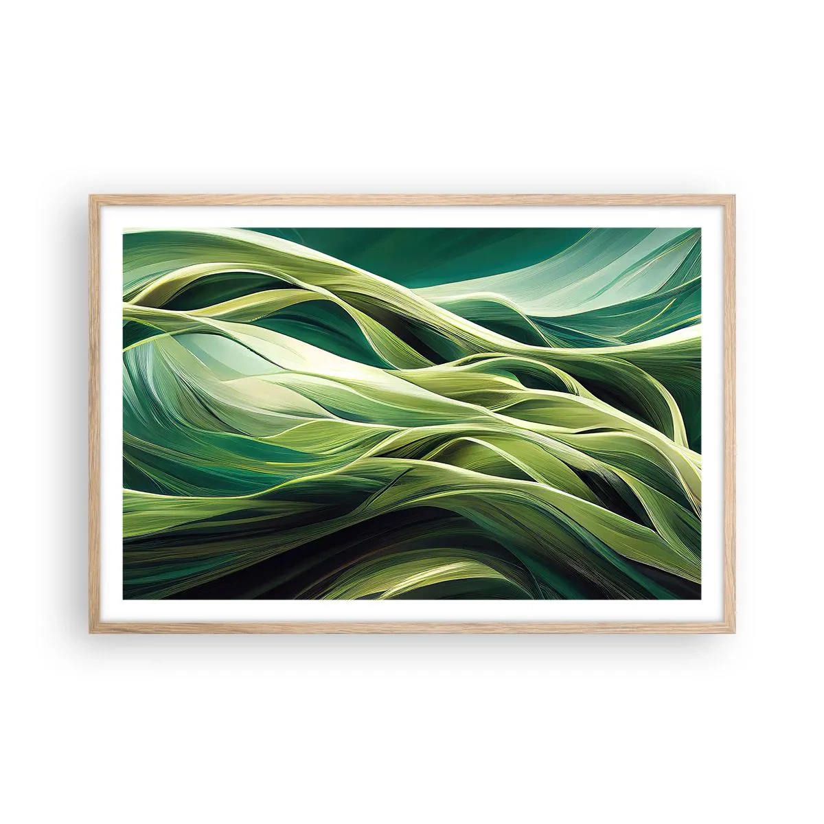 Een poster in een licht eiken lijst - Abstract groen spel - 91x61 cm