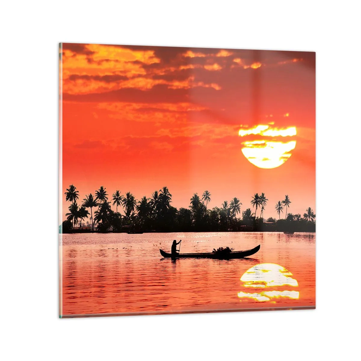Schilderen op glas - De rust van de tropen bij zonsondergang - 30x30 cm