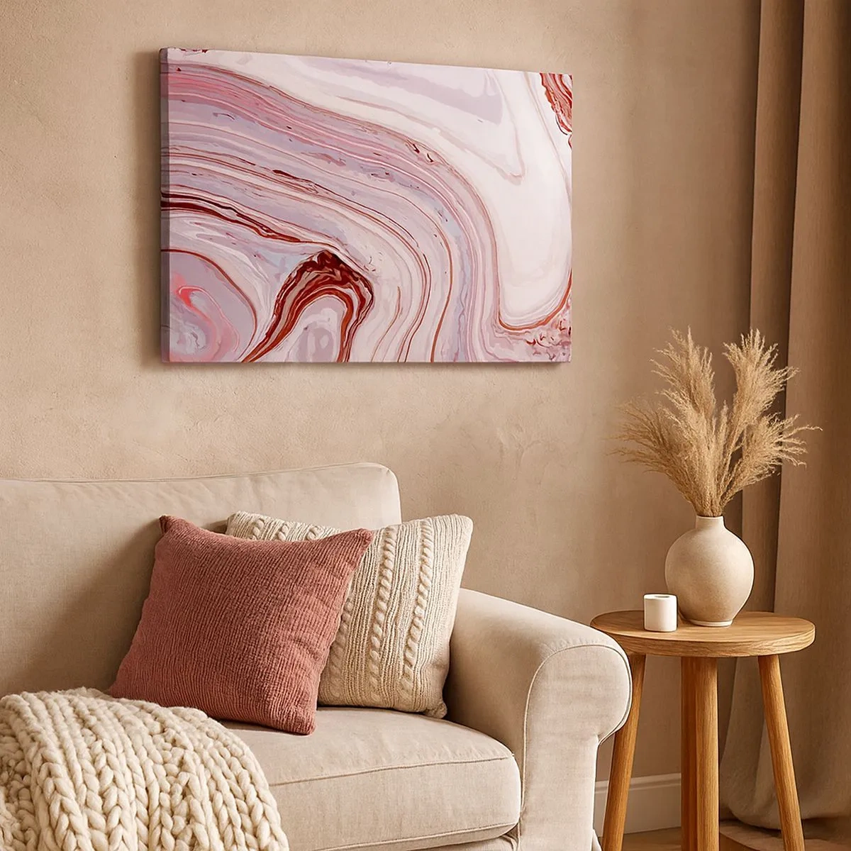Schilderen op canvas - Abstract patroon in roze en wit - 70x50cm - Rechtdoor, dan rechts naar beneden - Moderne wanddecoratie voor woonkamer en slaapkamer ARTTOR
