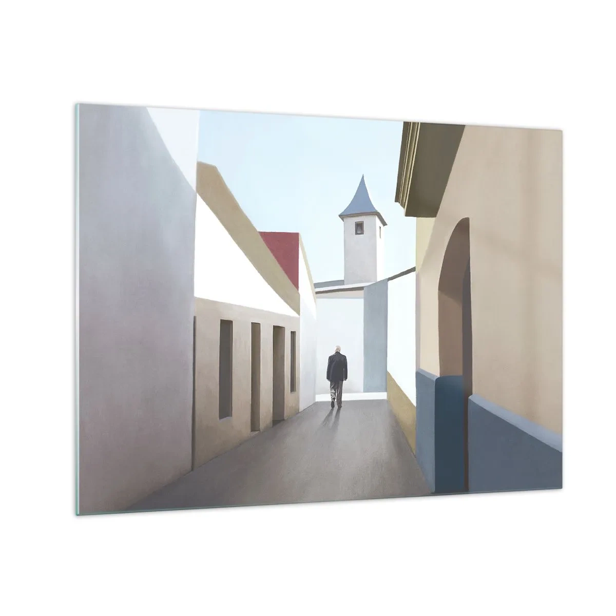 Schilderen op glas - Een straat in de zon met een figuur die in de verte loopt - 70x50cm - Een zonnige wandeling - Moderne wanddecoratie voor woonkamer en slaapkamer ARTTOR