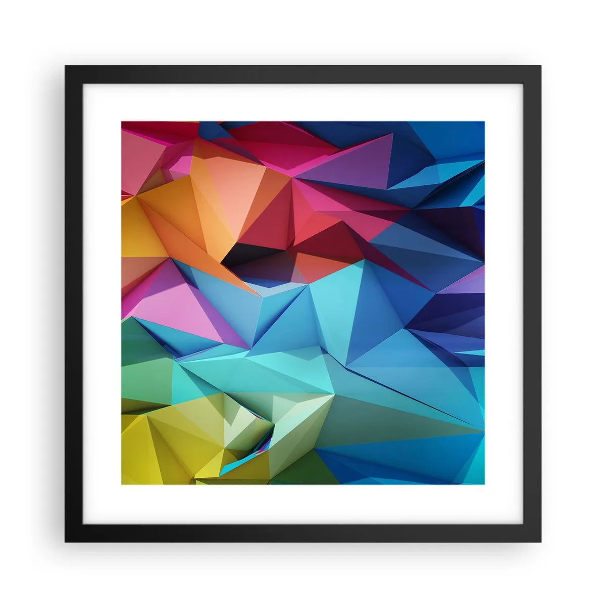 Poster in een zwarte lijst - Regenboog origami - 40x40 cm